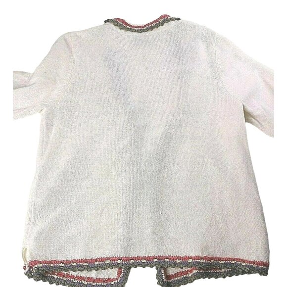 Christopher Banks Knit Cardigan Sweater Sz Small Crochet Trim Sleeve Off White - Picture 5 of 8